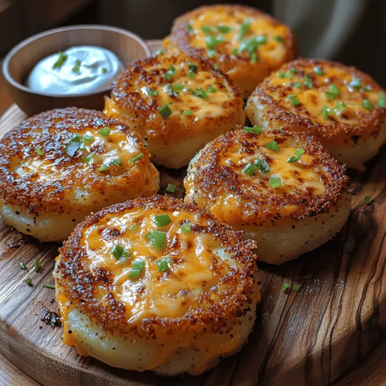 Crispy Cheesy Stuffed Potato Cakes sind eine köstliche und herzhafte Leckerei, die sich perfekt als Snack, Beilage oder Hauptgericht eignet. Diese goldbraunen Küchlein sind nicht nur knusprig, sondern auch gefüllt mit einem köstlichen Mix aus Käse, Frischkäse und optionalem Speck, was sie zu einem echten Genuss macht. Die Kombination aus der knusprigen Außenschicht und der cremigen Füllung sorgt für ein Geschmackserlebnis, das sowohl Kinder als auch Erwachsene anspricht.