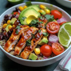Um die perfekte BBQ Ranch Hühnchen Quinoa Schale zuzubereiten, benötigt man eine Auswahl an frischen und nahrhaften Zutaten. Jede Zutat trägt nicht nur zum Geschmack bei, sondern auch zu den gesundheitlichen Vorteilen der Schale.
