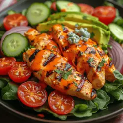 Willkommen in der köstlichen Welt der würzigen Grillgerichte! Heute präsentieren wir Ihnen ein Rezept für einen Würzigen Gegrillten Buffalo-Hühnchen-Salat, der nicht nur das Herz jedes Fleischliebhabers höher schlagen lässt, sondern auch gesunde Essgewohnheiten fördert. Dieser Salat kombiniert zartes, schmackhaftes Hühnchen mit einer Vielzahl von frischen Zutaten, die sowohl in Farbe als auch in Geschmack glänzen.