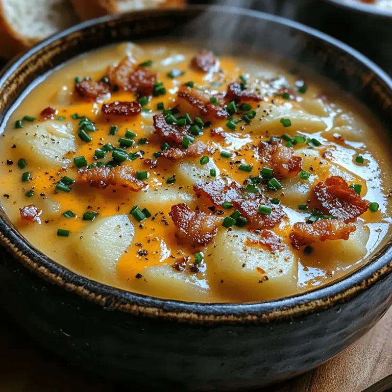 Die cremige Kartoffel-Bacon-Suppe ist der Inbegriff von herzhaftem Komfortfood. Diese köstliche Suppe kombiniert die Aromen von knusprigem Bacon und zarten Kartoffeln mit einer cremigen, reichhaltigen Basis. Sie eignet sich perfekt für kalte Tage oder als wohltuende Mahlzeit, die die Seele wärmt. Die Kombination aus den salzigen, rauchigen Noten des Bacons und der cremigen Textur der Kartoffeln schafft ein unvergleichliches Geschmackserlebnis, das jeden am Tisch erfreuen wird.