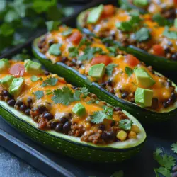 Die Taco-Gefüllten Zucchini-Boote sind eine wunderbare Fusion aus frischem Gemüse und herzhaften Aromen, die eine gesunde Alternative zu traditionelleren Taco-Gerichten bieten. Diese gefüllten Zucchinis sind nicht nur äußerst nährstoffreich, sondern auch einfach zuzubereiten und eignen sich hervorragend für ein schnelles Abendessen unter der Woche oder als schmackhafte Option für Gäste. Sie kombinieren die herzhaften Geschmäcker von Taco-Füllungen mit den gesundheitlichen Vorteilen von Zucchini und sind somit eine perfekte Wahl für alle, die auf ihre Ernährung achten möchten, ohne dabei auf Genuss zu verzichten.