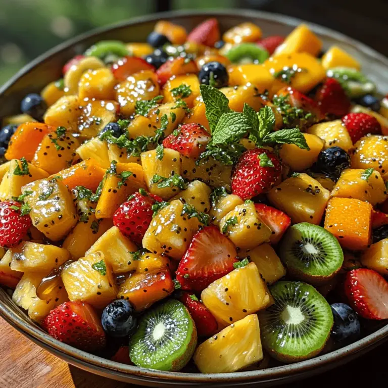 In der heutigen schnelllebigen Welt ist es wichtig, gesunde und erfrischende Optionen für unsere Ernährung zu finden. Der Tropische Paradies-Fruchtsalat ist nicht nur eine köstliche Wahl, sondern auch eine hervorragende Möglichkeit, verschiedene Vitamine und Nährstoffe in unsere Ernährung zu integrieren. Mit seiner bunten Mischung aus frischen Früchten bringt dieser Salat den Geschmack des Urlaubs direkt auf den Tisch. Egal, ob als erfrischender Snack, Beilage zu einem Grillfest oder einfach als leichtes Dessert – dieser Fruchtsalat bietet eine Vielzahl an Möglichkeiten und ist im Handumdrehen zubereitet.