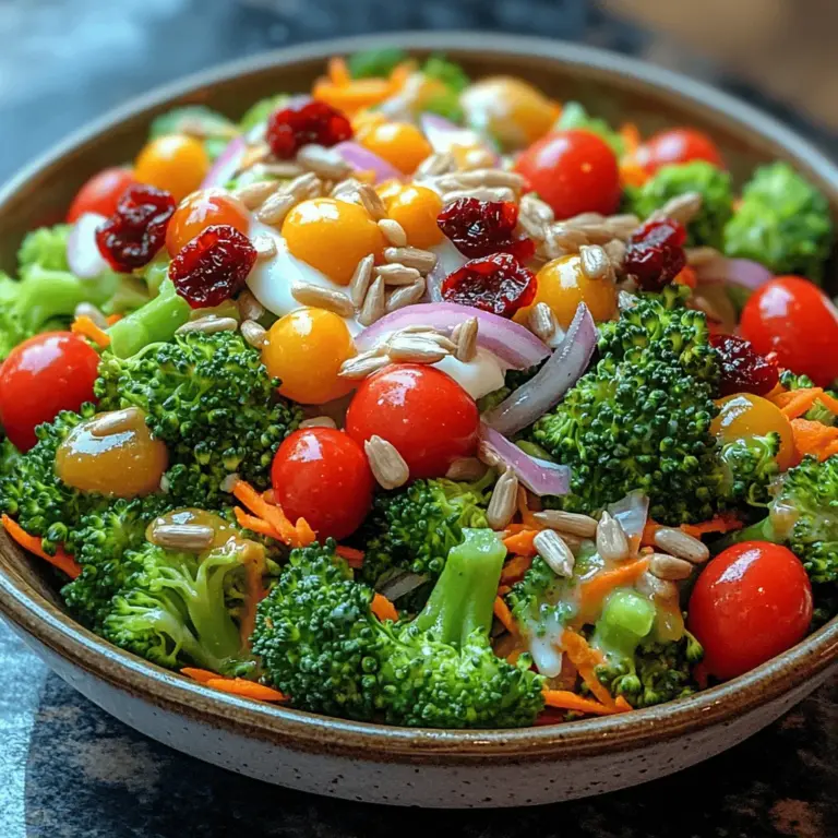 In der heutigen schnelllebigen Welt, in der sich viele von uns bemühen, gesunde Essgewohnheiten zu pflegen, suchen wir nach Rezepten, die sowohl köstlich als auch nahrhaft sind. Der knusprige süße und herzhafte Brokkoli-Genuss ist eine perfekte Wahl für alle, die frisches Gemüse in ihre Ernährung integrieren möchten. Dieser Salat kombiniert die knackige Textur von Brokkoli mit der Süße von Kirschtomaten und Cranberries sowie der herzhaften Note von roten Zwiebeln und optionalem Cheddar. Mit einer Vielzahl von Farben und Texturen bietet dieser Salat nicht nur Geschmack, sondern auch eine Fülle von Nährstoffen.