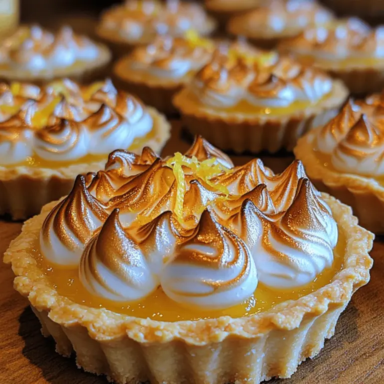 Um die Zesty Mini Lemon Meringue Tarts zuzubereiten, benötigen Sie die folgenden Zutaten. Diese sind in drei Hauptkategorien unterteilt: der Tartboden, die Zitronenfüllung und die Baiserhaube.