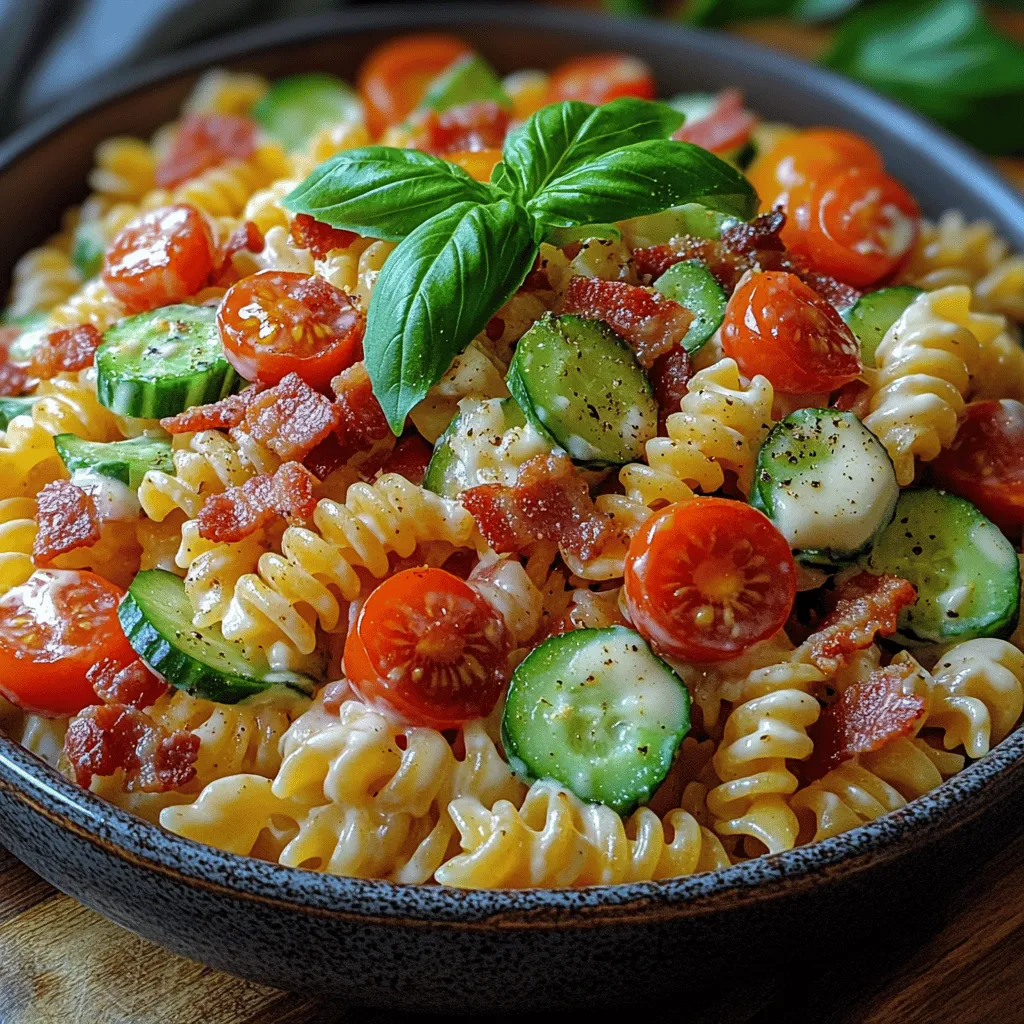 Der BLT Pasta Salat Delight ist eine köstliche und erfrischende Mischung aus klassischen BLT-Zutaten und Pasta, die perfekt für warme Tage oder als Beilage zu Grillfesten geeignet ist. Dieses Rezept vereint die Aromen von knusprigem Bacon, saftigen Kirschtomaten, knackiger Gurke und frischem Romanasalat in einem leicht zubereiteten Gericht, das sowohl als Hauptspeise als auch als Beilage hervorragend funktioniert. Die Kombination aus verschiedenen Texturen und Geschmäckern macht diesen Salat zu einem absoluten Hit bei jeder Zusammenkunft.