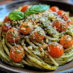 Lebhaftes Pesto-Pasta mit gerösteten Tomaten ist nicht nur ein Augen- und Gaumenschmaus, sondern auch ein Paradebeispiel für die einfache, aber raffinierte italienische Küche. Dieses Gericht vereint die Frische von aromatischen Zutaten mit der herzhaften Tiefe eines gut zubereiteten Pestos und der Süße gerösteter Tomaten. In der italienischen Küche spielen frische Zutaten und Aromen eine entscheidende Rolle. Die Kombination aus hochwertigem Olivenöl, frischem Basilikum und reifen Cherrytomaten verleiht diesem Rezept eine Lebendigkeit, die es zu einem besonderen Genuss macht.