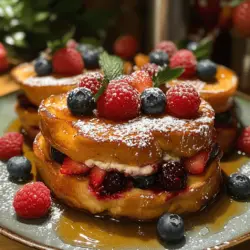 Willkommen zu einem köstlichen kulinarischen Erlebnis – dem Berry Bliss Gefülltes French Toast. Dieses Rezept vereint die Süße frischer Beeren mit der Cremigkeit von Frischkäse und dem klassischen Geschmack von French Toast, um ein Frühstück oder Brunch-Gericht zu schaffen, das sowohl einfach zuzubereiten als auch unglaublich lecker ist. Ob für ein festliches Familientreffen oder einfach nur, um sich selbst zu verwöhnen, dieses gefüllte French Toast wird definitiv zum Star auf Ihrem Tisch.