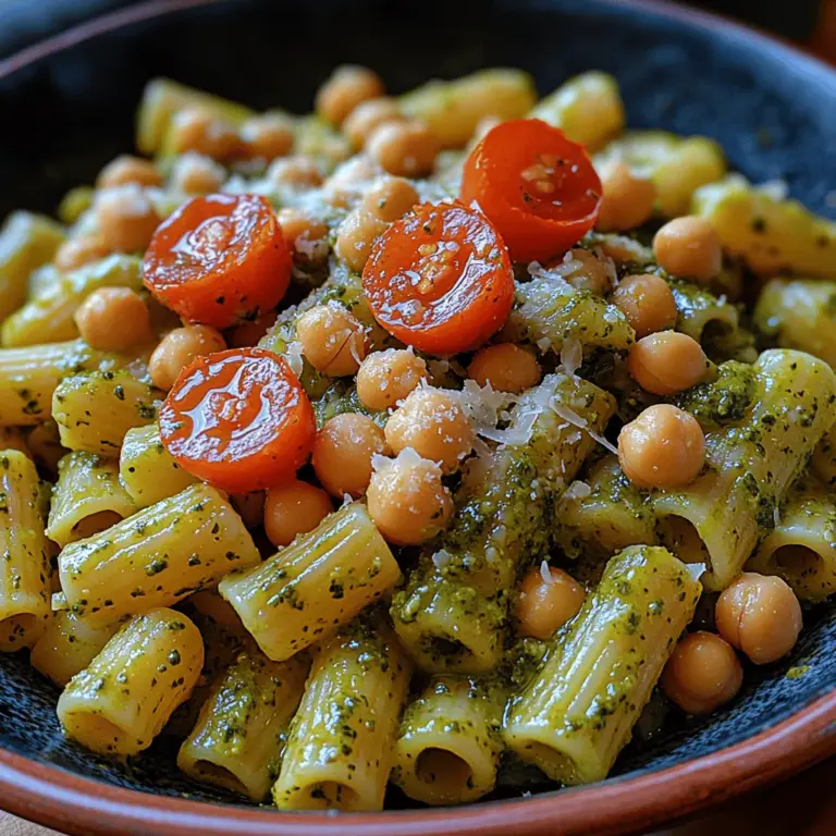 Die cremige Pesto-Kichererbsen-Pasta ist nicht nur ein einfaches und schnelles Gericht, sondern auch eine wahre Geschmacksexplosion, die sowohl Vegetarier als auch Veganer begeistern kann. Dieses Rezept kombiniert die herzhaften Aromen von frischem Basilikum, nahrhaften Kichererbsen und cremiger Schlagsahne zu einem köstlichen Pasta-Gericht. Es ist perfekt für ein schnelles Abendessen unter der Woche, bei dem Sie nicht auf Geschmack verzichten möchten.