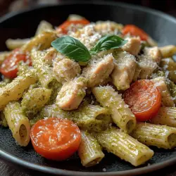 Die cremige Pesto-Hühnchen-Pasta ist mehr als nur ein einfaches Gericht; sie ist eine kulinarische Umarmung aus frischen Zutaten, die in der schnelllebigen Welt von heute einen besonderen Platz verdient hat. Dieses Rezept kombiniert zarte Hähnchenbrust mit einer reichhaltigen, cremigen Sauce, die durch aromatisches Basilikumpesto und frische Kirschtomaten lebendig wird. Ideal für ein schnelles Abendessen unter der Woche oder für ein besonderes Familientreffen, bietet diese Pasta nicht nur Geschmack, sondern auch eine Prise italienischer Lebensfreude auf dem Teller.