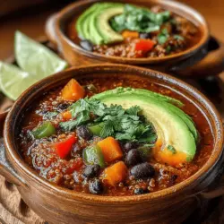 Das würzige Schwarzbohnen- und Quinoa-Chili ist ein köstliches und nahrhaftes Gericht, das sowohl Veganer als auch Fleischliebhaber begeistert. In der heutigen schnelllebigen Welt, in der gesunde Ernährung oft zu kurz kommt, bietet dieses Chili eine perfekte Kombination aus Geschmack, Nährstoffen und Einfachheit. Es ist ideal für kalte Tage, Familienessen oder als Meal Prep für die Woche. Die Verwendung von Quinoa und schwarzen Bohnen sorgt nicht nur für eine herzliche Konsistenz, sondern auch für eine Fülle an Protein und Ballaststoffen, die den Körper mit Energie versorgen.