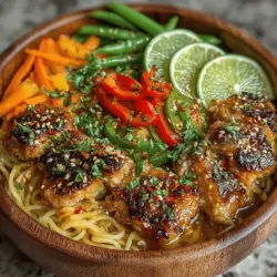 Willkommen zu einem kulinarischen Erlebnis, das Ihren Gaumen erfreuen wird: die unwiderstehliche klebrige Sesamhähnchen- und Nudelschüssel. Dieses Rezept kombiniert zartes Hähnchen mit einer süß-würzigen Sauce, die durch die Aromen von Sojasauce, Honig und frischem Ingwer verstärkt wird. Zusammen mit knackigem Gemüse und zarten Nudeln ergibt sich eine perfekte Balance aus Geschmack und Textur, die sowohl Erwachsene als auch Kinder begeistert.