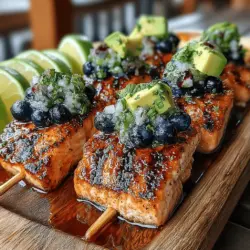 Die gegrillten Lachs-Spieße mit würziger Blaubeer-Salsa sind ein wahrer Genuss für alle, die frische und gesunde Küche schätzen. Dieses Rezept vereint die zarten Aromen von saftigem Lachs mit der fruchtigen Süße und der leichten Schärfe der Blaubeer-Salsa. Ursprünglich aus der nordamerikanischen Küche stammend, erfreuen sich Lachs-Spieße immer größerer Beliebtheit in Grill- und BBQ-Kreisen weltweit.