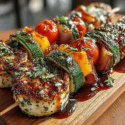 Das Rezept vereint die Aromen von Zucchini, Paprika, Zwiebeln und Tomaten, die durch eine süß-säuerliche Balsamico-Glasur perfekt abgerundet werden. Die Verwendung von frischen Kräutern wie Oregano und Basilikum sorgt für eine zusätzliche Geschmackstiefe und lässt die Spieße besonders appetitlich erscheinen. Ideal ist dieses Gericht für Vegetarier, Gesundheitsbewusste und alle, die eine leckere, farbenfrohe Mahlzeit genießen möchten. Egal ob beim Grillen mit Freunden oder bei einem gemütlichen Familienessen – die gegrillten Gartenfreuden-Spieße sind stets ein Hit.