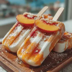 Die Pfirsichparadies-Popsicles sind nicht nur eine Gaumenfreude, sondern auch ein Fest für die Sinne. Frische Pfirsiche treffen auf cremigen griechischen Joghurt und Kokosmilch, was zu einer harmonischen Balance von süß und cremig führt. Diese Popsicles sind nicht nur ein Spaß für Kinder, sondern auch für Erwachsene, die sich nach einem gesunden, erfrischenden Snack sehnen. Die Verwendung von reifen Pfirsichen sorgt dafür, dass die Popsicles voller natürlicher Süße sind, während der Joghurt und die Kokosmilch eine cremige Textur verleihen, die in der Hitze des Sommers besonders angenehm ist.