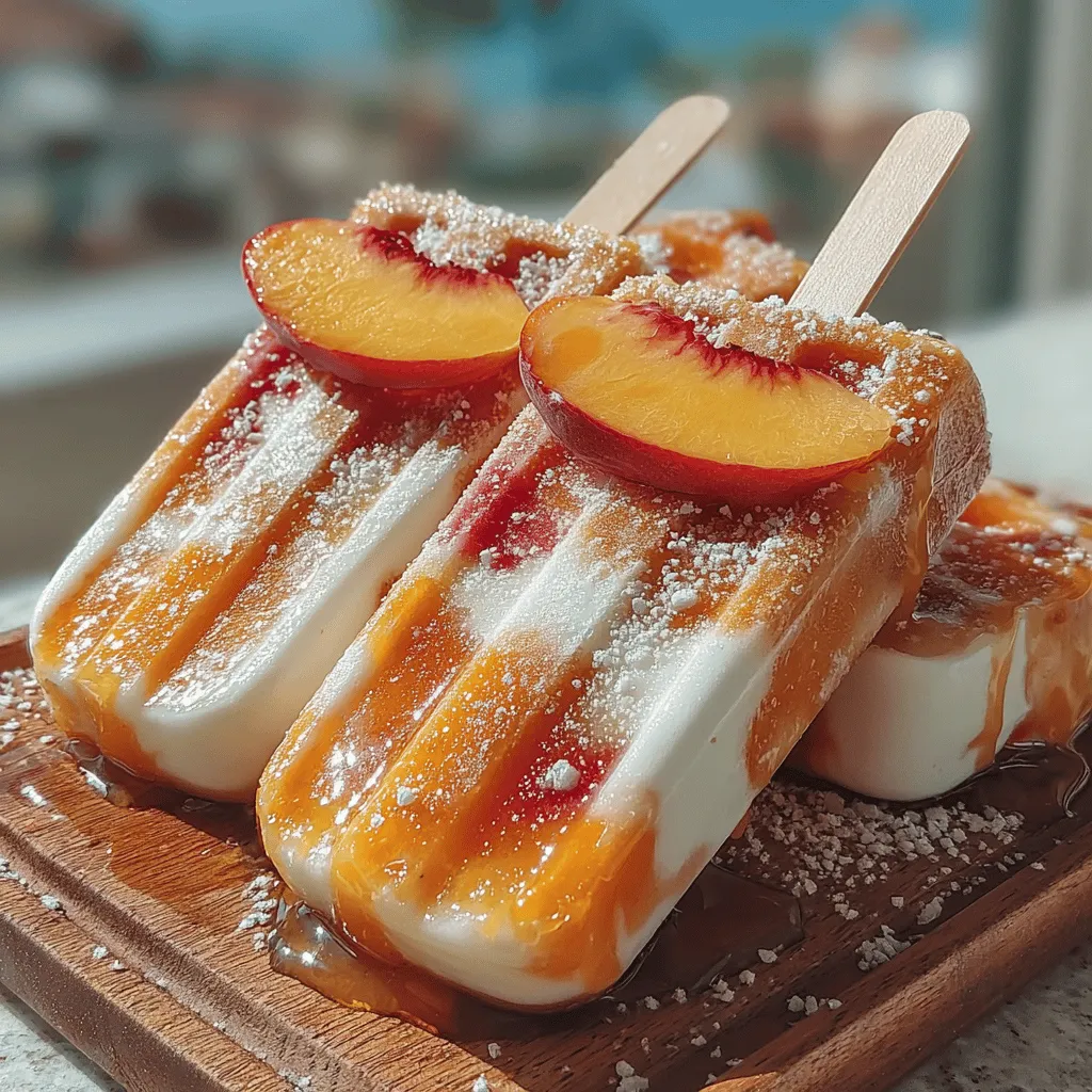 Die Pfirsichparadies-Popsicles sind nicht nur eine Gaumenfreude, sondern auch ein Fest für die Sinne. Frische Pfirsiche treffen auf cremigen griechischen Joghurt und Kokosmilch, was zu einer harmonischen Balance von süß und cremig führt. Diese Popsicles sind nicht nur ein Spaß für Kinder, sondern auch für Erwachsene, die sich nach einem gesunden, erfrischenden Snack sehnen. Die Verwendung von reifen Pfirsichen sorgt dafür, dass die Popsicles voller natürlicher Süße sind, während der Joghurt und die Kokosmilch eine cremige Textur verleihen, die in der Hitze des Sommers besonders angenehm ist.