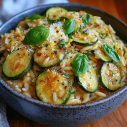 Zesty Lemon-Orzo mit Zucchini ist ein köstliches und leichtes Gericht, das ideal für warme Tage oder als Beilage zu einem Hauptgericht serviert werden kann. Die Kombination aus zarter Orzo-Pasta, frischen Zucchini und dem spritzigen Geschmack von Zitrone ergibt ein Gericht, das nicht nur lecker, sondern auch gesund ist. Dieses Rezept ist perfekt für alle, die auf der Suche nach einer schnellen und schmackhaften Mahlzeit sind, die in kürzester Zeit zubereitet werden kann.