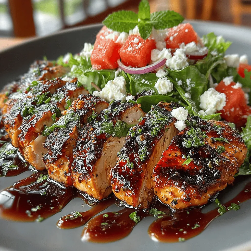 Hähnchen und Wassermelone mögen auf den ersten Blick eine ungewöhnliche Kombination sein, doch sie ergänzen sich perfekt. Das zarte, gegrillte Hähnchen bringt Proteine und eine herzhafte Note in das Gericht, während die süße Wassermelone eine erfrischende und saftige Komponente hinzufügt. Diese Kombination macht den Salat nicht nur zu einem optischen Genuss, sondern auch zu einer wahren Geschmacksexplosion.