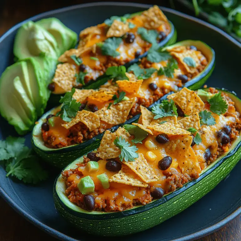Die knusprigen Taco-Zucchini-Boote sind eine kreative und gesunde Alternative zu traditionellen Tacos. Diese köstlichen Zucchini-Boote vereinen die Aromen eines klassischen Taco-Gerichts mit frischen, gesunden Zutaten, was sie zu einer perfekten Wahl für ein schnelles Abendessen oder eine gesellige Mahlzeit macht. Die Zucchini fungieren als schmackhafte und nahrhafte Basis, die mit gewürztem Fleisch, frischem Gemüse und einer knusprigen Käsedecke gefüllt wird. Darüber hinaus sind sie nicht nur lecker, sondern auch eine hervorragende Möglichkeit, mehr Gemüse in Ihre Ernährung zu integrieren.