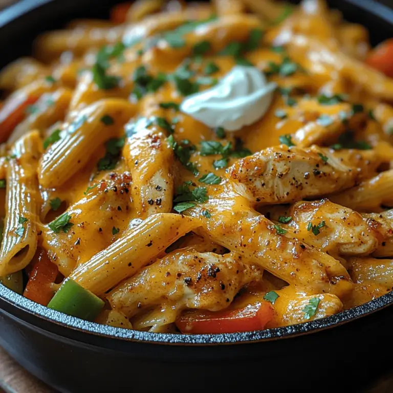 Willkommen in der köstlichen Welt der Fajita Fiesta One-Pot Pasta! Dieses Rezept vereint die Aromen eines klassischen Fajita-Gerichts mit der Bequemlichkeit eines One-Pot-Pasta-Gerichts. Ideal für ein schnelles Abendessen unter der Woche oder für eine gesellige Zusammenkunft mit Freunden und Familie – diese Pasta ist nicht nur einfach zuzubereiten, sondern auch unglaublich geschmackvoll. Mit saftigem Hähnchen, buntem Gemüse und würzigen Gewürzen bietet dieses Gericht eine harmonische Mischung aus Texturen und Aromen.