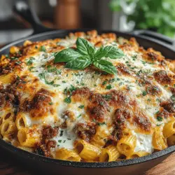 Was das Käseüberbackene Spinat-Wurst-Ziti so besonders macht, ist die harmonische Verbindung von Geschmack und Textur. Die Ziti-Nudeln nehmen die Aromen der Marinara-Sauce und der Wurst wunderbar auf, während der Spinat für eine frische Note sorgt. Die Kombination aus Ricotta, Mozzarella und Parmesan verleiht dem Gericht eine cremige und gleichzeitig würzige Käsekruste, die beim Überbacken goldbraun und knusprig wird. Zudem ist dieses Rezept sehr anpassungsfähig – ob mit scharfer oder milder Wurst, frischem oder gefrorenem Spinat, jeder kann es nach seinem Geschmack gestalten.