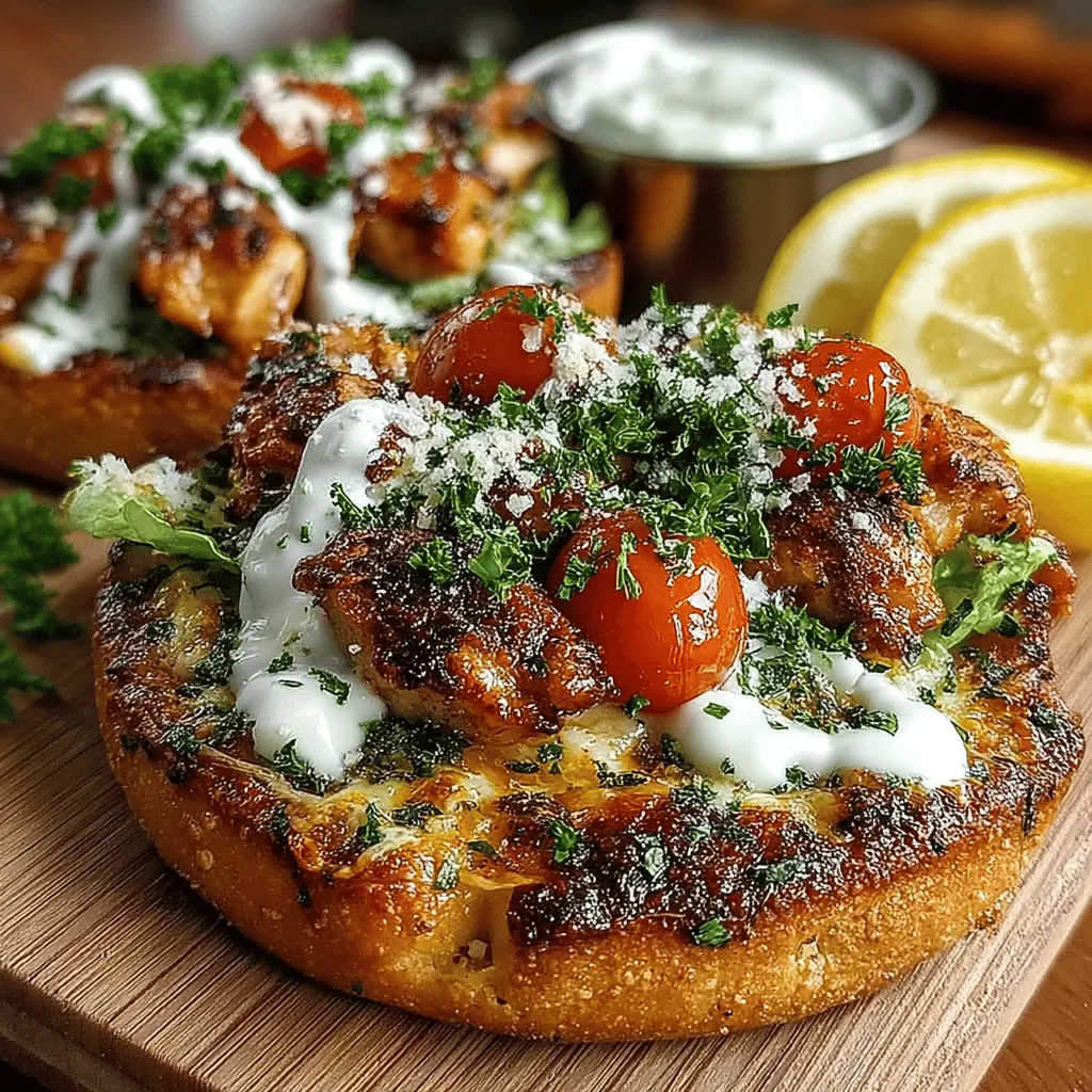 Wenn Sie auf der Suche nach einem schnellen, köstlichen und zugleich gesunden Gericht sind, das die ganze Familie begeistert, dann sind diese Knusprigen Knoblauch-Hühnchen Caesar Pita Pizzen genau das Richtige für Sie. Diese kreative Kombination aus knusprigen Pita-Broten, saftigem Hühnchen und frisch zubereitetem Caesar-Dressing bringt den klassischen Caesar-Salat in ein neues, aufregendes Format. Die Kombination aus zartem Hühnchen, aromatischem Knoblauch und geschmolzenem Käse macht diese Pizzen zu einem wahren Genuss.