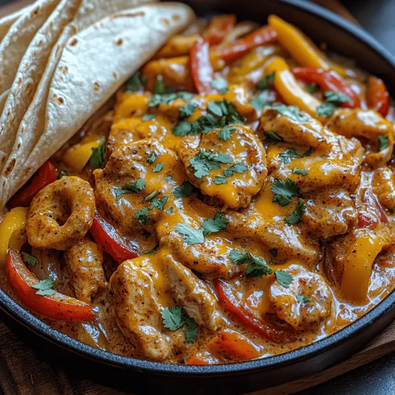 Die Knusprige Cremige Hähnchen-Fajita-Pfanne ist nicht nur ein einfaches Gericht, sondern ein wahres Fest für die Sinne. Mit saftigem Hähnchen, buntem Gemüse und einer cremigen Sauce ist dieses Rezept ideal für jede Gelegenheit – sei es ein schnelles Abendessen unter der Woche oder ein geselliges Treffen mit Freunden. Die Kombination aus zartem Hähnchenfleisch, frischem Gemüse und einer herzhaften Sauce sorgt für ein Geschmackserlebnis, das sowohl Kinder als auch Erwachsene begeistert.