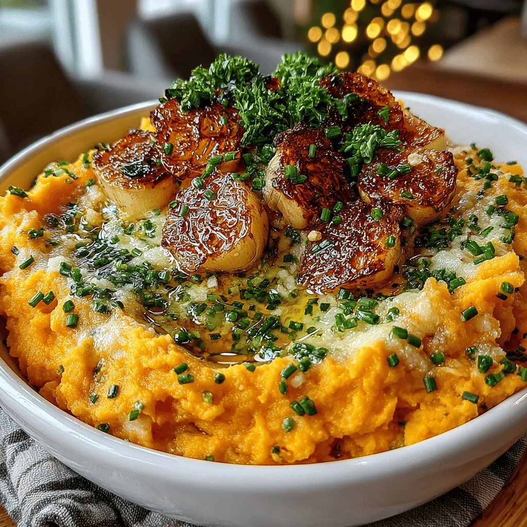 Das cremige, geröstete Knoblauch-Süßkartoffelpüree ist ein köstliches und vielseitiges Gericht, das sich perfekt als Beilage zu einer Vielzahl von Hauptgerichten eignet. Süßkartoffeln sind nicht nur nährstoffreich, sondern verleihen dem Püree auch eine natürliche Süße und eine ansprechende Farbe. Die Kombination aus geröstetem Knoblauch und cremigen Zutaten sorgt für einen intensiven Geschmack, der selbst die wählerischsten Esser begeistert. Dieses Rezept ist ideal für festliche Anlässe, Familienessen oder einfach als gemütliches Abendessen zu Hause.