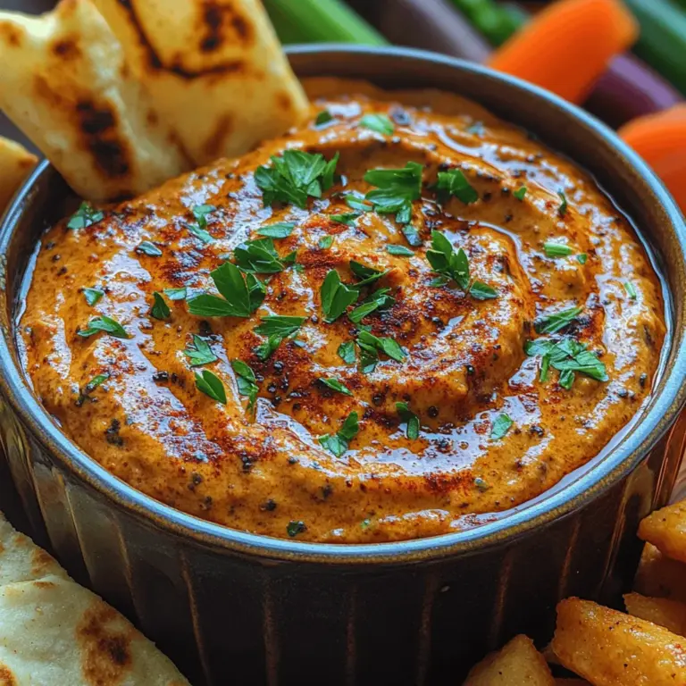 Der Räucherige Samtiger Dip mit gerösteten roten Paprika ist nicht nur eine köstliche Ergänzung zu jeder Feier oder Zusammenkunft, sondern auch ein Rezept, das die Aromen des Mittelmeers in Ihr Zuhause bringt. Dieser Dip vereint die Süße der gerösteten Paprika mit dem herzhaften Geschmack von Frischkäse und Parmesan, abgerundet durch eine rauchige Note, die durch das geräucherte Paprikapulver entsteht. Ob als Snack für den Filmabend oder als Teil eines festlichen Buffets – dieser Dip ist vielseitig und einfach zuzubereiten.