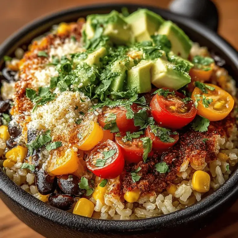 Die Zesty Southwest Veggie Rice Bowl ist ein lebhaftes und nahrhaftes Gericht, das die Aromen der südwestlichen Küche feiert. Ursprünglich inspiriert von den abwechslungsreichen und würzigen Gerichten der amerikanisch-mexikanischen Grenze, vereint diese Bowl eine Vielzahl von frischen Zutaten zu einer köstlichen und gesunden Mahlzeit. Bekannt für ihre Vielseitigkeit und einfache Zubereitung, ist diese Reis-Bowl nicht nur perfekt für ein schnelles Mittagessen, sondern eignet sich auch hervorragend als Abendessen oder als Beilage bei geselligen Zusammenkünften.