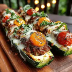 Willkommen zu einem köstlichen und gesunden Rezept, das perfekt für Grillabende und Sommerpartys ist: Gegrillte Zucchiniboots mit gefülltem Putenwürstchen. Dieses Gericht vereint die frischen Aromen von saisonalem Gemüse mit der herzhaften Füllung aus mageren Putenwürstchen, was es zu einer idealen Wahl für alle, die eine leichte und geschmackvolle Mahlzeit suchen. Zucchini sind nicht nur kalorienarm, sondern auch reich an Vitaminen und Mineralstoffen, was sie zu einer hervorragenden Grundlage für die Füllung macht. Die Kombination aus zartem Gemüse, würzigen Wurststücken und geschmolzenem Mozzarella-Käse begeistert nicht nur den Gaumen, sondern bietet auch eine ansprechende Präsentation auf dem Grill.