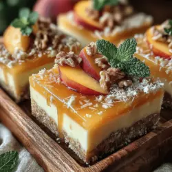 Das Pfirsichparadies ist nicht nur ein köstliches Dessert, sondern auch eine wahre Geschmacksexplosion, die den Sommer in jeden Bissen einlädt. Diese kalten Riegel sind eine hervorragende Möglichkeit, reife Pfirsiche zu verwenden, wenn sie in der Saison sind. Ihre Süße und der saftige Geschmack machen sie zum perfekten Snack für heiße Tage oder als fruchtige Nachspeise bei einer Grillparty. Die Kombination aus frischen Pfirsichen, cremigem Joghurt und knusprigen Haferflocken sorgt für eine ausgewogene und nahrhafte Leckerei, die sowohl Erwachsene als auch Kinder begeistert.