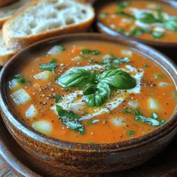 Die cremige Tomaten-Basilikum-Freude ist ein Gericht, das nicht nur den Gaumen erfreut, sondern auch die Seele wärmt. Diese köstliche Tomatensuppe ist ideal für jede Jahreszeit und bietet eine perfekte Balance zwischen frischen Aromen und cremiger Textur. Sie ist einfach zuzubereiten und eignet sich hervorragend als Vorspeise oder leichtes Hauptgericht, besonders an kühleren Tagen. Diese Suppe ist nicht nur lecker, sondern auch nährstoffreich und kann leicht an verschiedene Ernährungsbedürfnisse angepasst werden, indem man beispielsweise die Sahne durch Kokosmilch ersetzt, um eine vegane Variante zu kreieren.