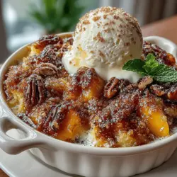 Der Pfirsich-Cobbler-Dump-Kuchen ist ein köstliches und einfach zuzubereitendes Dessert, das in der amerikanischen Südstaatenküche seinen Ursprung hat. Diese Art von Kuchen ist besonders beliebt, da sie nicht nur schnell zubereitet ist, sondern auch durch ihren fruchtigen Geschmack und die knusprige Oberseite besticht. Der Begriff „Dump-Kuchen“ beschreibt die unkomplizierte Zubereitung, bei der die Zutaten einfach in eine Auflaufform „geworfen“ und gebacken werden, ohne dass aufwändige Mischprozesse erforderlich sind. Ideal für unerwartete Gäste oder für ein gemütliches Familienessen!