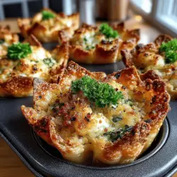 Überbackene Feta-Spinatschnitten in Wonton-Schalen sind eine köstliche und kreative Vorspeise, die sowohl für festliche Anlässe als auch für ein entspanntes Abendessen geeignet ist. Diese kleinen Häppchen kombinieren den kräftigen Geschmack von Feta-Käse mit dem zarten Aroma von frischem Spinat und werden in knusprigen Wonton-Schalen serviert. Die Kombination dieser Zutaten sorgt für ein harmonisches Geschmackserlebnis, das sowohl Vegetarier als auch Fleischliebhaber begeistern wird.