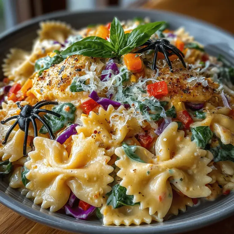Halloween ist nicht nur für gruselige Kostüme und Süßigkeiten bekannt, sondern auch für kreative und thematische Speisen. Die *Pastellfarbene Halloween-Pasta-Delight* ist ein wunderbares Beispiel dafür, wie man das Fest der Geister und Spukgestalten in der Küche zelebrieren kann. Diese farbenfrohe und schmackhafte Pasta ist nicht nur ein Augenschmaus, sondern auch eine gesunde und leckere Option für die ganze Familie. Mit ihrer bunten Mischung aus frischem Gemüse und einer cremigen Sauce, die durch den Einsatz von Rote-Bete-Saft eine zarte rosa Farbe erhält, wird sie sicherlich zum Highlight jeder Halloween-Feier.