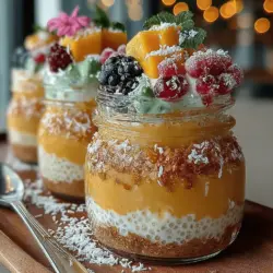 Der Tropische Freude Kokosnuss-Creme Chia-Pudding ist ein erfrischendes und nahrhaftes Dessert, das nicht nur köstlich schmeckt, sondern auch voller gesunder Zutaten steckt. Diese geschichtsträchtige Speise verbindet das cremige Aroma von Kokosnuss mit der natürlichen Süße von Ahornsirup und der nahrhaften Kraft von Chiasamen. Durch die Kombination von Kokosmilch und Mandelmilch entsteht eine samtige Konsistenz, die im Mund zergeht. Ideal für heiße Sommertage oder als gesunder Snack, ist dieser Pudding eine wunderbare Wahl für alle, die nach einer gesunden, aber dennoch schmackhaften Option suchen.