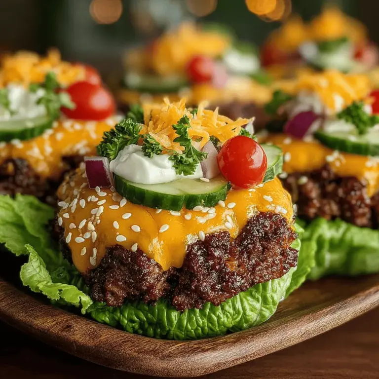 Die Mini Cheeseburger-Lettuce-Wrap-Türme sind eine kreative und gesunde Variante des klassischen Cheeseburgers, die nicht nur köstlich ist, sondern auch eine aufregende Präsentation bietet. Diese leckeren Türme sind nicht nur ein Genuss für den Gaumen, sondern auch ein Fest für die Augen. Ursprünglich aus der amerikanischen Küche, haben sich Cheeseburger in verschiedenen Variationen weltweit einen Namen gemacht. Während die traditionellen Burger oft in Brötchen serviert werden, setzen diese Mini-Türme auf frische Salatblätter, die als schmackhafte Alternative dienen.