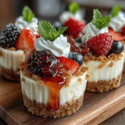 Mini Cheesecake Cups sind nicht nur ein Augenschmaus, sondern auch ein wahrer Genuss für die Geschmacksknospen. Diese kleinen Leckereien sind in den letzten Jahren zu einer beliebten Wahl für Feiern, Abendessen und sogar als süßer Snack für zwischendurch geworden. Ihre Vielseitigkeit und die Möglichkeit, sie mit verschiedenen Toppings zu variieren, machen sie zu einem Favoriten unter Dessertliebhabern. Die Kombination aus cremigem Käsekuchen und frischen Beeren sorgt für ein harmonisches Geschmackserlebnis, das sowohl Kinder als auch Erwachsene begeistert.
