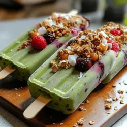 Die gefrorenen Joghurt-Matcha-Granola-Pops sind nicht nur eine köstliche Erfrischung an heißen Sommertagen, sondern auch eine gesunde Snack-Option, die Ihnen das Gefühl gibt, sich etwas Gutes zu tun. Dieses Rezept hat in den letzten Jahren an Popularität gewonnen, da es eine perfekte Kombination aus cremigem Joghurt, dem erdigen Geschmack von Matcha und der knusprigen Textur von Granola bietet. Egal, ob Sie nach einer gesunden Alternative zu herkömmlichem Eis suchen oder einfach nur ein neues, aufregendes Dessert ausprobieren möchten – diese Pops sind genau das richtige für Sie!
