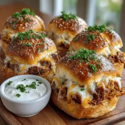 Die Mini BBQ Chicken Biscuit Bombs sind das perfekte Fingerfood für Familienessen, Partys oder besondere Anlässe. Diese köstlichen kleinen Snacks kombinieren zartes, zerrissenes Hähnchen, würzige BBQ-Sauce und geschmolzenen Cheddar-Käse, alles eingekuschelt in einen zarten Biscuit-Teig. Sie sind nicht nur einfach zuzubereiten, sondern auch unglaublich lecker und kommen bei Großen und Kleinen gleichermaßen gut an.