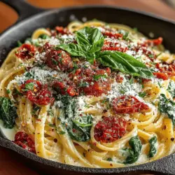 Wenn Sie auf der Suche nach einem köstlichen und nährstoffreichen Pasta-Gericht sind, das sowohl einfach zuzubereiten als auch voller Geschmack ist, dann sind Sie hier genau richtig! Die Spinat & Getrocknete Tomaten Pasta ist nicht nur ein wahrer Genuss für den Gaumen, sondern auch eine hervorragende Möglichkeit, frisches Gemüse in Ihre Ernährung zu integrieren. Dieses Gericht vereint die herzhaften Aromen von getrockneten Tomaten mit dem zarten Geschmack von frischem Spinat und der Cremigkeit von Schlagsahne, um eine perfekt ausgewogene Mahlzeit zu kreieren.