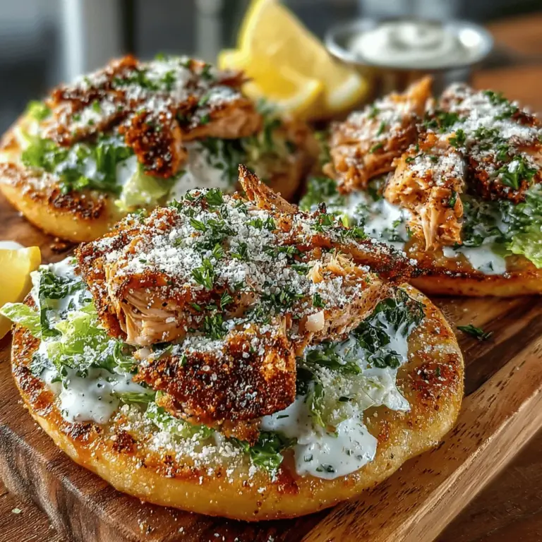 Willkommen zu einem köstlichen Rezept, das perfekt für jede Gelegenheit geeignet ist! Die Mini-Hühnchen-Caesar-Fladenbrot-Disks sind nicht nur ein Genuss für den Gaumen, sondern auch eine wunderbare Möglichkeit, gesunde Zutaten in eine schmackhafte Mahlzeit zu verwandeln. Diese kleinen Leckereien sind besonders bei Familien beliebt, die nach einer schnellen und nahrhaften Option suchen, um ihre Liebsten zu verwöhnen. Die Kombination aus zartem Hühnchen, knackigem Römersalat und cremigem Caesar-Dressing auf einem warmen Fladenbrot sorgt für ein Geschmackserlebnis, das sowohl Feinschmecker als auch Gesundheitsbewusste begeistert.