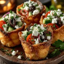 Die Mini Griechische Salat-Tortillakonen sind nicht nur ein köstliches, sondern auch ein innovatives Gericht, das die traditionelle griechische Salatkombination in eine handliche und ansprechende Form bringt. Diese kleinen Kegel aus Weizentortillas sind perfekt für Partys, Vorspeisen oder als leichtes Mittagessen und bieten eine wunderbare Möglichkeit, gesunde Zutaten stilvoll zu servieren. Die Kombination aus frischen Gemüsen, herzhaftem Feta-Käse und aromatischen Oliven sorgt für einen Geschmack, der die mediterrane Küche feiert und die Geschmacksknospen verführt.