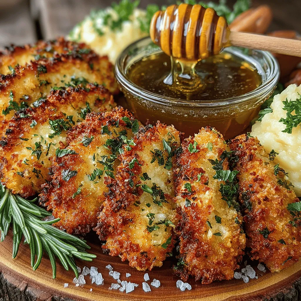 Für die Hühnchenstreifen: - 450 g Hühnchenstreifen - 240 ml Buttermilch - 1 Teelöffel Knoblauchpulver - 1 Teelöffel Zwiebelpulver - 1 Teelöffel geräuchertes Paprikapulver - Salz und Pfeffer nach Geschmack - 120 g Weizenmehl - 120 g Panko-Brösel - 1 Teelöffel getrocknete italienische Kräuter (optional) - Pflanzenöl zum Frittieren