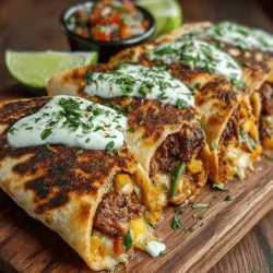 Für die Hähnchen- und Fajita-Füllung: - 450 g entbeinte, hautlose Hähnchenschenkel, dünn geschnitten - 1 Paprika (nach Wahl), in Streifen geschnitten - 1 gelbe Zwiebel, in Streifen geschnitten - 2 Esslöffel Olivenöl - 2 Teelöffel Chili-Pulver - 1 Teelöffel Paprika - 1 Teelöffel Kreuzkümmel - 1 Teelöffel Knoblauchpulver - 1 Teelöffel Zwiebelpulver - Salz und Pfeffer nach Geschmack - 4 große Weizentortillas