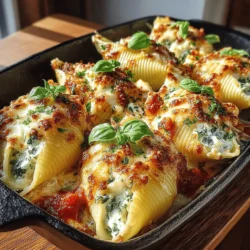 Das Rezept für Käse-Spinat Genuss Gefüllte Muscheln ist eine wahre Gaumenfreude, die nicht nur köstlich schmeckt, sondern auch einfach zuzubereiten ist. Diese gefüllten Muschelnudeln sind perfekt für ein gemütliches Abendessen mit der Familie oder für eine festliche Zusammenkunft mit Freunden. Sie vereinen die Aromen von frischem Spinat, cremigem Käse und einer herzhaften Marinara-Sauce in einem Gericht, das sowohl die Augen als auch den Gaumen begeistert.