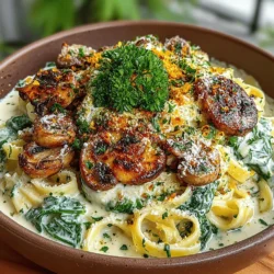 Die Zutaten für unsere Spinat- und Pilz-Fettuccine sind nicht nur schmackhaft, sondern auch äußerst nahrhaft. Hier sind einige der Hauptzutaten und deren gesundheitlichen Vorteile: