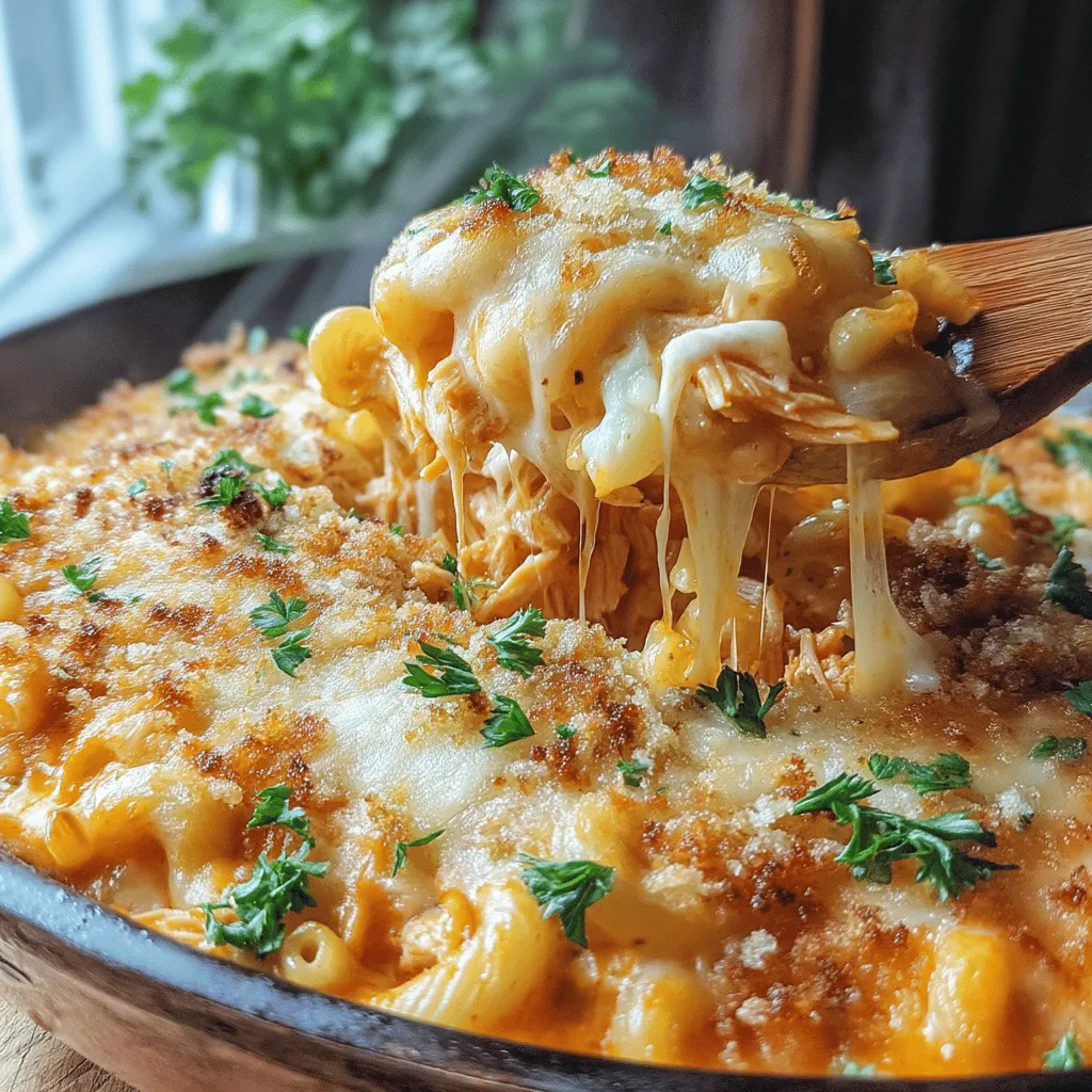 Dieses feurige Buffalo-Hühnchen Mac & Cheese ist eine wahre Geschmacksexplosion, die perfekt für ein gemütliches Abendessen oder eine gesellige Zusammenkunft ist. Die Kombination aus cremigem Käse, zartem Hühnchen und der scharfen Buffalo-Sauce macht dieses Gericht zu einem echten Hit. Die Würze des Buffalos und die samtige Konsistenz der Käsesauce ergänzen sich hervorragend und sorgen für ein unvergessliches Geschmackserlebnis.