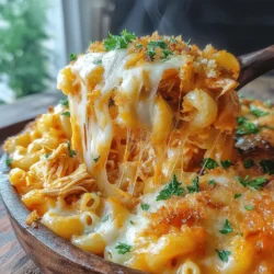 Dieses feurige Buffalo-Hühnchen Mac & Cheese ist eine wahre Geschmacksexplosion, die perfekt für ein gemütliches Abendessen oder eine gesellige Zusammenkunft ist. Die Kombination aus cremigem Käse, zartem Hühnchen und der scharfen Buffalo-Sauce macht dieses Gericht zu einem echten Hit. Die Würze des Buffalos und die samtige Konsistenz der Käsesauce ergänzen sich hervorragend und sorgen für ein unvergessliches Geschmackserlebnis.
