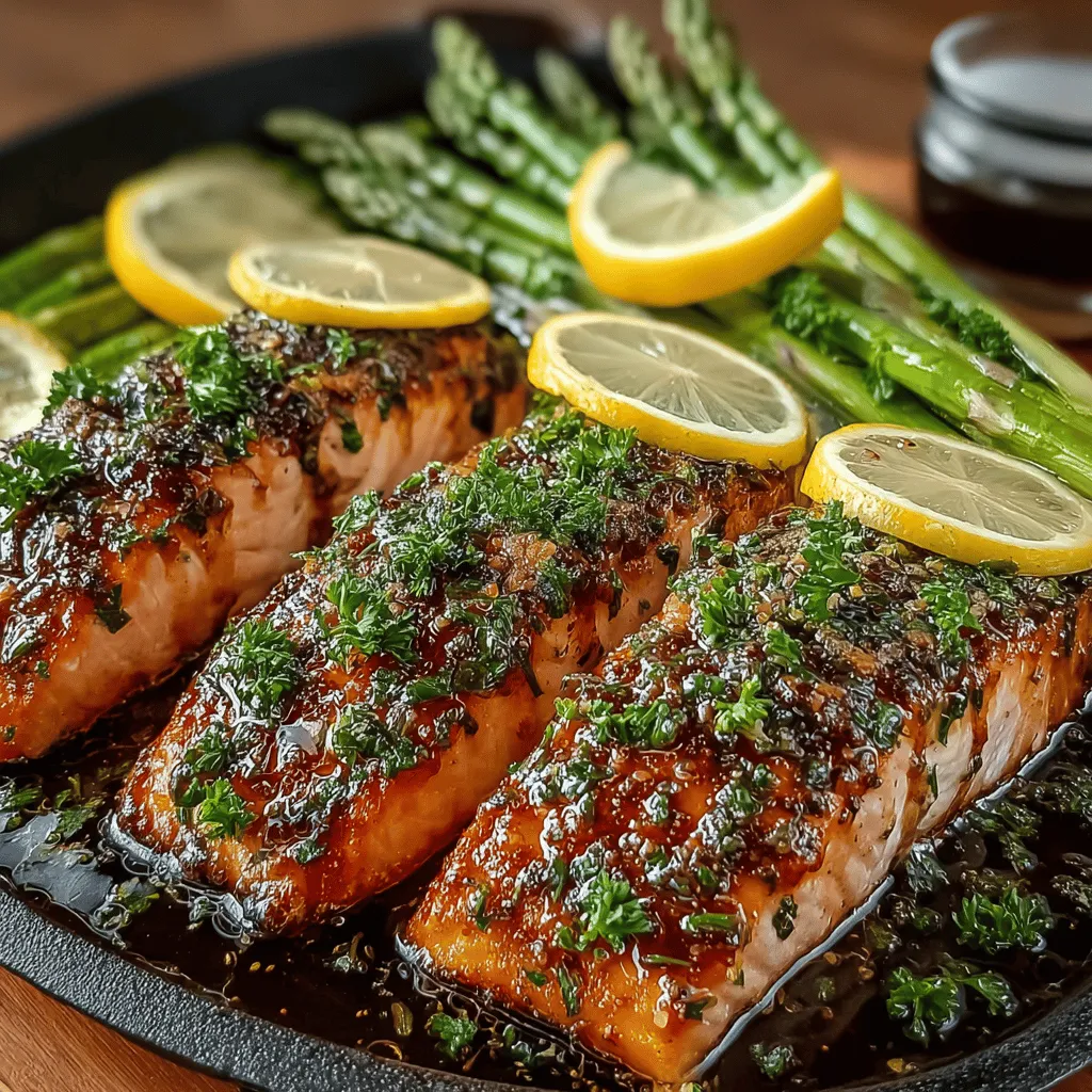 - 4 Lachsfilets (je ca. 170 g) - 450 g Spargel, geputzt - 3 Esslöffel Olivenöl - 2 Esslöffel frischer Zitronensaft - Abrieb von 1 Zitrone - 2 Knoblauchzehen, fein gehackt - 1 Teelöffel getrockneter Oregano - 1 Teelöffel getrockneter Thymian - Salz und Pfeffer nach Geschmack - Zitronenscheiben zur Garnierung - Frische Petersilie für die Servierung (optional)